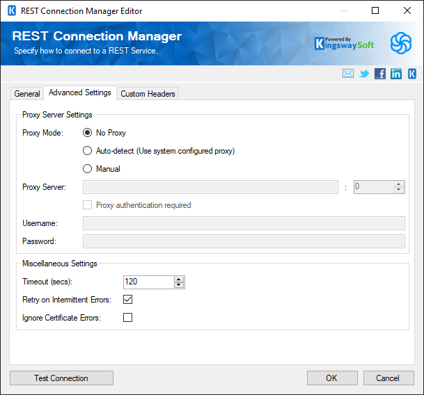 SSIS Sendinblue Connection Manager - Advanced Settings